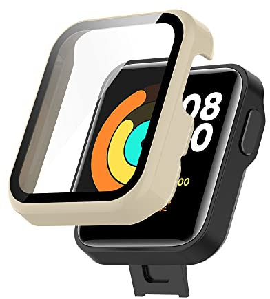 BoLuo Silicona Funda para Xiaomi Mi Watch Lite/Redmi Watch Case,PC Plating Película Templada Caso Smartwatch, Protectora Cover Case para Xiaomi Mi Watch Lite/Redmi Watch Accessories (beige)