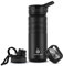 IDEUS Vacuum Insulated Water Bottle, Stainless Steel Double Wall Flask Metal Sports Canteen with Leak-Proof Screw Cap (Black, 18oz (540ml))