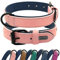 Didog Hundehalsband aus weichem, gepolstertem Leder, atmungsaktives, strapazierfähiges Hundehalsband aus Leder mit Verstellbarer, rostfreier Metallschnalle für mittelgroße und große Hunde, Rosa, L
