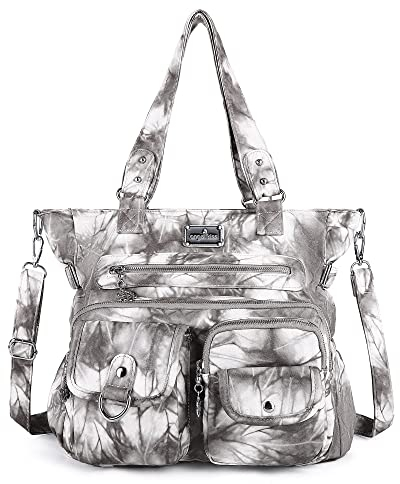 AngelKiss Handtasche Damen Schultertasche Multifunktionale Umhängetaschen Gewaschenes Veganes Leder Wasserdicht mit Reißver Schlusstaschen