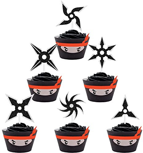 18-teiliges Ninja Happy Birthday Cupcake-Dekorationsset – Kung Fu Ninja Darts Thema Samurai Geburtstag Party Dekorationen