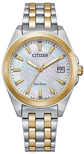 Citizen Women's Eco-Drive Dress Classic Diamond Two-Tone Stainless Steel Watch, Mother of Pearl Dial (Model: EO1224-54D)