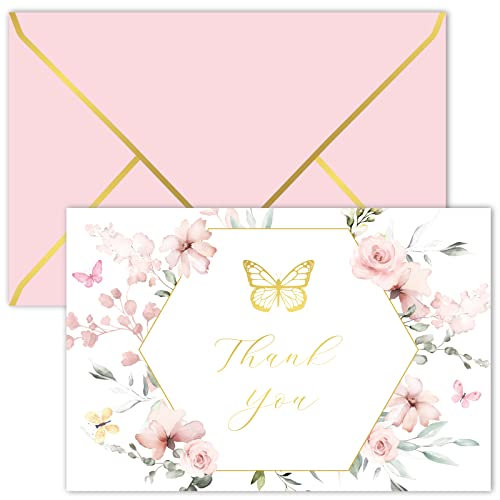 Gooji Dankeskarten mit Umschlägen, 10,2 x 15,2 cm, für Babyparty, Brautparty, Hochzeit, Gruß, Blanko-Notizen, sortiert, rosa Blumen