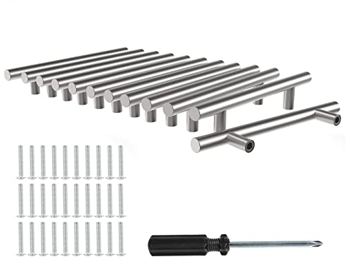 Baoweihua 12 StückTürgriffe Küche Silbrig mit Lochabstand 128mm, Schrankgriffe T-Zuggriffe mit Schrauben und Installationswerkzeugen, geeignet für Schublade, Küche und Wohndekoration