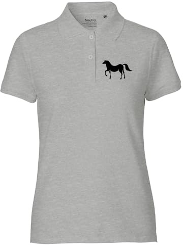 Huuraa Damen Polo Shirt Pferd Silhouette M Sport Grey Bio Baumwolle Fairtrade Poloshirt Geschenkidee