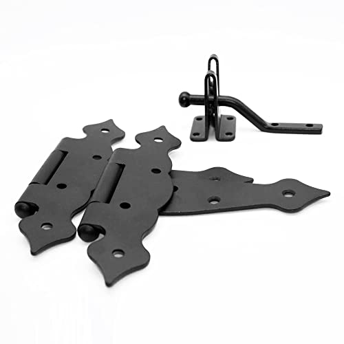 DOJA Barcelona | Kit Bisagras y Pestillo Puerta Forja | Bisagra en T 200x50x190x2,5 mm | Cerradura Puerta 48x38x58 mm | Zinc Negro | Kit Vallas para Jardin, Puertas de Madera Interior Exterior