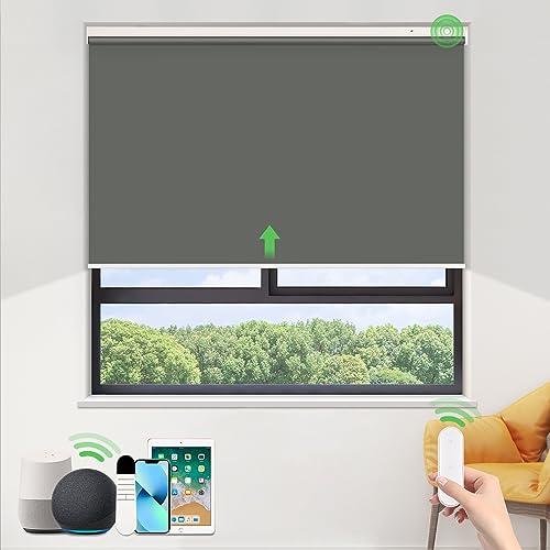 HOMEDEMO Elektrische Rollos Wiederaufladbare Verdunklungsrollo mit Motor & Fernbedienung, Dunkelgrau 100x45cm(LxB), Rollo Innen ohne Bohren klemmfix/mit Bohren, Smart Rollo mit Alexa kompatibel