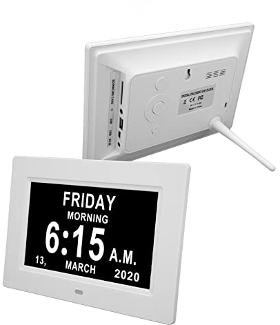 2023 7 Zoll Digitalkalender Tag Datum Uhr, Extra Großer Bildschirm, Automatische Dimmung, Elektronische Tagesuhren, Individuelle Erinnerungen für Senioren, ältere (EU-Stecker)