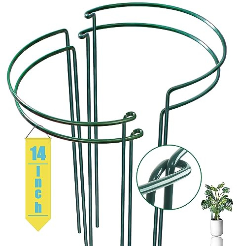 WooWellGoGoGo Snake Plant Support Stake - Half Round Peony Stake and Support, Heavy Duty Hydrangea Support Cage, Half Moon Houseplant Support Ring for Potted Indoor Plants (4 Pack, 14x8Inch)
