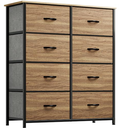 YITAHOME Chest of Drawers,Storage Organizer,Dresser for Bedroom with 8 Drawers,Fabric Drawers with Wood Top and Large Storage Space,Wood grain