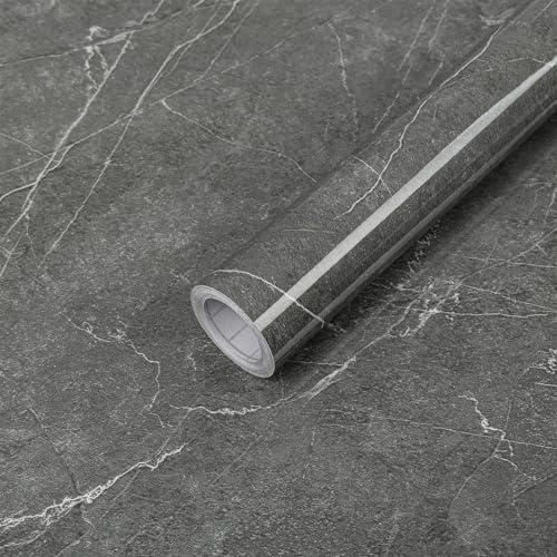 Hode Dark Grey Marble Sticky Back Plastic Roll 60cmx3m, Peel and Stick Self Adhesive Wallpaper Contact Paper Waterproof, Vinyl Wrap for Kitchen Worktop Bathroom Furniture Table Glossy