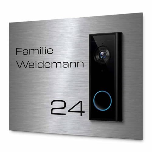 Modernes Klingelschild für Funkklingel Eufy 2K HD Akku und Kabel - personalisiertes Türschild aus Edelstahl mit Gravur | kompatibel mit Eufy 2K HD - hochwertiges Funkklingel Zubehör