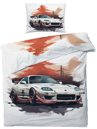 QEODAH JDM Bettwäsche 155x220 Winter - Japanische Sportwagen Bettbezug 155x220 3 Teilig - Wendebettwäsche & 2 Kissenbezug - Weiche Mikrofaser Bettwäsche-Sets mit Reißverschluss