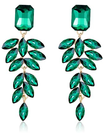 FDEETY Kristall Ohrringe Damen - Lange Quaste Baumeln Ohrringe für Hochzeit, Braut - Strass Modeschmuck (Grün)