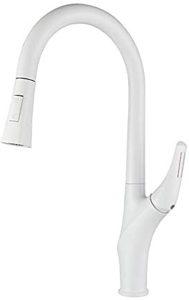 Robinets, robinets d'évier de cuisine avec douchette extractible, robinet d'évier de cuisine pivotant en laiton pour eau chaude et froide/blanc