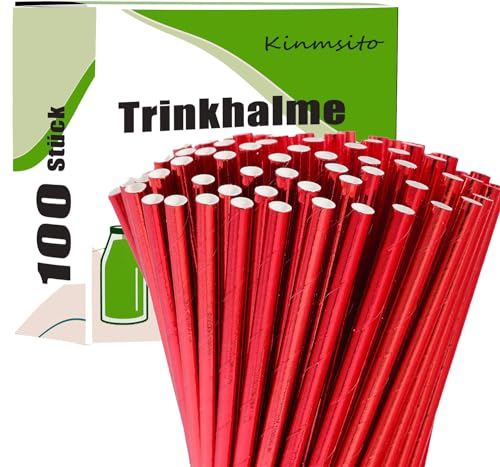 Kinmsito Papierstrohhalme 100 Stück,Strohhalme Papier Rot,Papier Trinkhalme Einweg, Trinkhalme Papier,Papierstrohhalme Party Strohhalm Geeignet für Partys Hochzeit Geburgstag,19,7x0,6cm