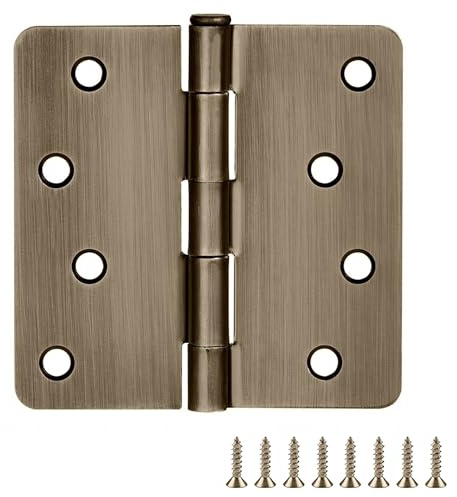 Design House 186080 Door Hinge in Antique Brass, 4-Inch, 1/4-Inch Radius, 6-Pack, 6 Pack