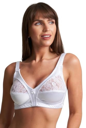 ShopMCR Women’s Non-Wired Full Cup Lace Non-Padded Underwear Bra - Woman Firm Control Soft Full Coverage Cups Bra with Adjustable Straps Everyday Bra (White, 38DD)