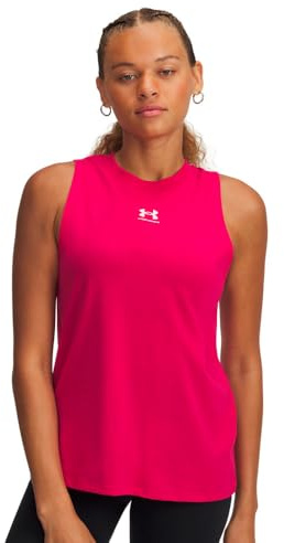Under Armour Rival Muscle - Camiseta sin Mangas para Mujer, (681) Fucsia sombreado/Blanco, Large