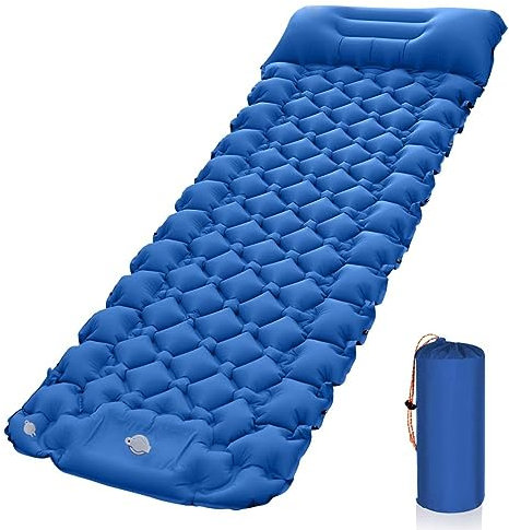 GYPWAN Isomatte Selbstaufblasend, Camping luftmatratze Selbstaufblasend mit Integrierten Kopfkissen Outdoor Campingmatte Faltbar Thermo Matte Schlafmatte Für Zelt Trekking Strand,Blau
