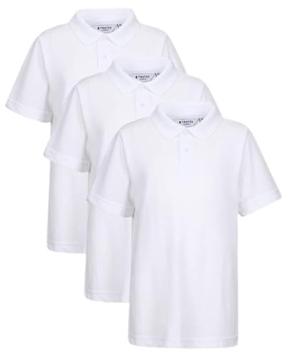 Trutex Basics 3er Pack reguläre Passform, kurzärmlige Schulpoloshirts für Jungen und Mädchen (2 16 Jahre), Unisex Poloshirts für Jungen und Mädchen, ideal für Sport Sets echte Schuluniform, weiß