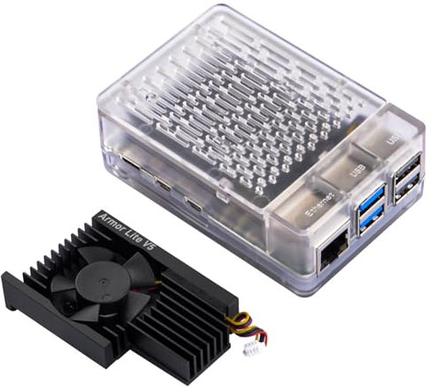 GeeekPi ABS Case for Raspberry Pi 5,with Armor Lite V5 Active Cooler for Raspberry Pi 5 4GB/8GB/16GB, Support Official Pi5 Active Cooler