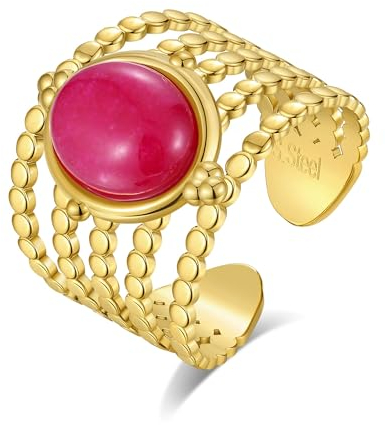 Joo&Rind Ring Gold mit Stein Edelstahl Verstellbar Ringe Damen Statement Große Damenring Schmuck für Geschenk