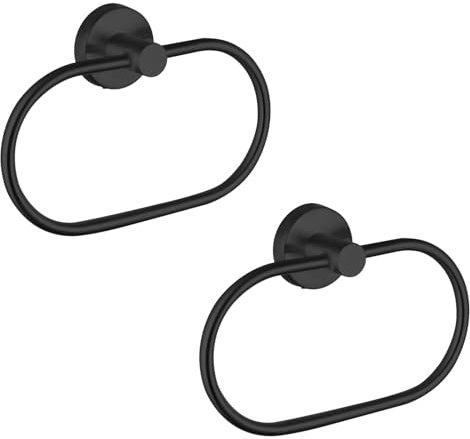 EOLAX Handtuchring zum Bohren, Handtuchhalter aus Schwarz 2er Set, Moderner Badetuchhalter Wandhalterung, Handtuchhalterung Edelstahl Wandmontage, Badezimmer Zubehör