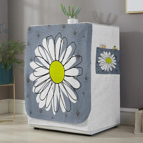 Highdi Housse de Protection pour Machine à Laver, Chargement Frontal Housse La Poussière avec Ouverture Frontale pour Linge Domestique (Capacité L 10.5~12KG,Impression Marguerite 12)