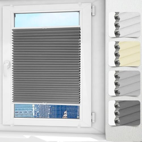 Allesin Wabenplissee ohne Bohren Verdunklung Thermo Plisseerollo Klemmfix Zweifarbig Weiß-Grau 60 x 200 cm (BxH), Verdunklungsplissee Sonnen-, Sicht- & Schallschutz für Fenster & Tür