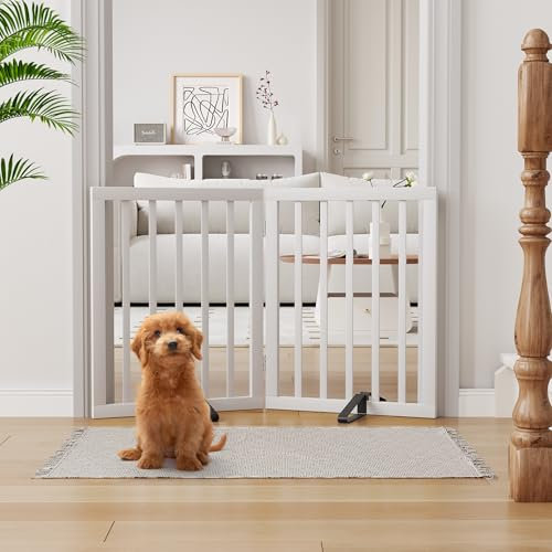 Semiocthome Freistehendes Haustiergitter mit 2 Ständern, Bambus-Hundegitter für Türen, Hundegitter für das Haus, Welpengitter für Treppen, Faltbarer Sicherheitszaun, 61 cm Höhe, 2 Paneele, komplett