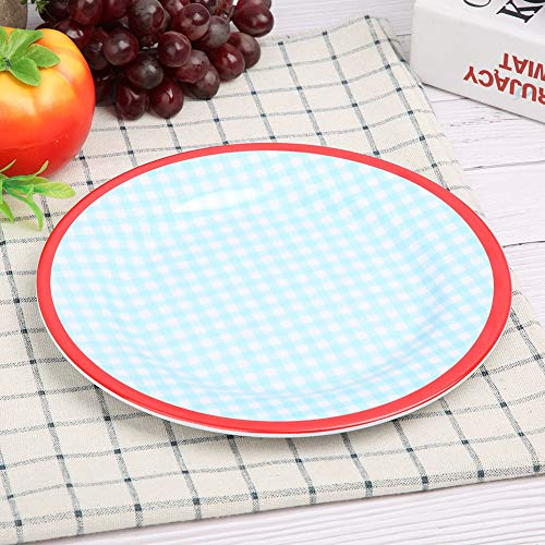 Plato Redondo para Cenar, Vajilla, Herramienta de Cocina, Hogar, Restaurante, Hotel, Plato de 22cm, Resina Segura, Resistente, Ligero y Elegante (cuadros azul claro)