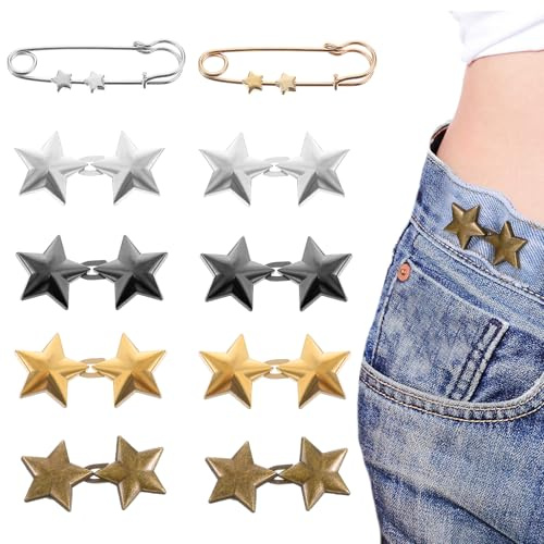 Tyqour 10 paia di cinghie per pantaloni regolabili, bottone rimovibile per pantaloni stretti, pantaloni a stella più stretti, clip regolabile senza chiodi, colorato, 4,3 x 2 cm
