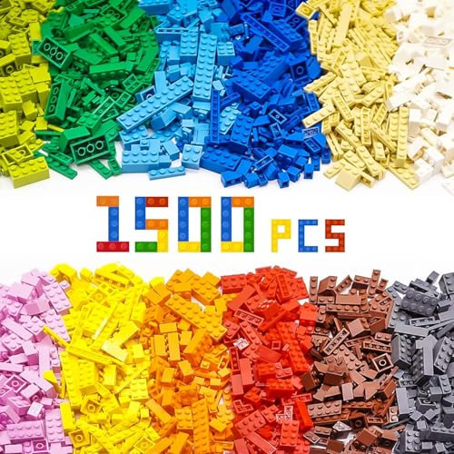 WYSWYG 1500 Pieces Classic Building Bricks Set – Bulk Basic Blocks in 12 Colors & 14 Shapes, Compatible Bulk Block, STEM Educational Toy Suitable for Boys & Girls Ages 6+, Packed in Box.