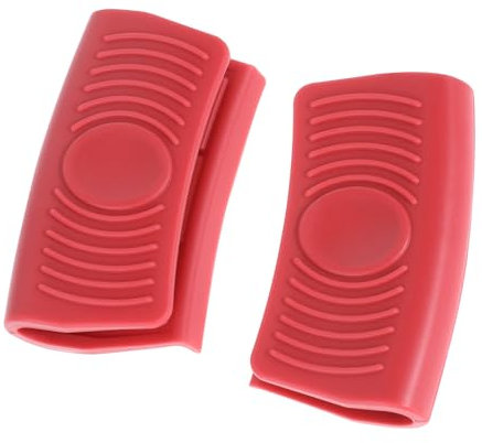 Prasacco 2 Stück Silikongriffe für Töpfe, Silikon Helfen Griff Halter 8 x 4 cm Hitzeschutz Topfgriff Rutschfeste Topfgriff Schutzhülle für Ofenschalen Gusseiserne Bratpfannen Kochen Backen (Rot)