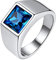 Bestyle Ring Herren mit Stein 8 * 8mm Quadrat Schliff Edelstein Blauer Saphir Band Ring Edelstahl Gothic-Ring Siegelring Fingerring für Papa Vater Männer,Silber,Größe 65