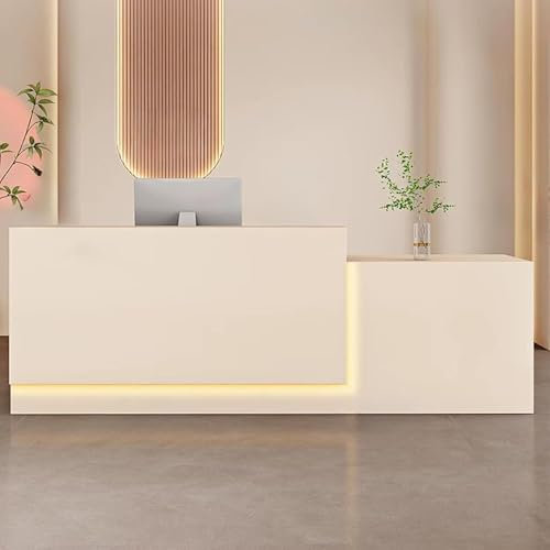 HOLGVE Empfangstheke, Rezeption, Empfangstresen, Rezeption mit Abschließbarer Schublade, Stehender Computer-Rezeptionstresen, Lobby-Einzelhandelskassentisch(Beige,55.1 x140cm)