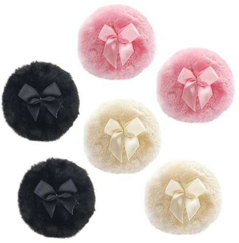 Puderquaste 6 Stück Puderquaste Groß,Große Flauschige Puderquaste 9cm Baumwoll Puderquaste,Lose Puderquaste Wiederverwendbar,Geeignet für Losen Puder,Talkumpuder,Körperpuder(Pink,Schwarz,Weiß)
