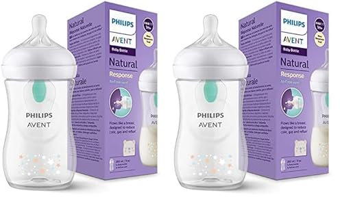 Philips Avent Babyflaschen Natural Response – Babyflaschen mit AirFree Ventil, 260 ml, BPA-frei, für Neugeborene ab 1 Monat, Bärenmotiv (Modell SCY673/82) (Packung mit 2)