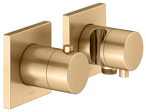 KEUCO EDITION 11 Thermostatarmatur Set Unterputz für 3 Verbraucher mit Schlauchanschluss und Brausehalter, 51153251232, Farbe: Messing gebürstet