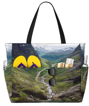 QGGHNISD No Drama Lama-Strandtasche, wasserdichte Tragetasche mit Reißverschluss, geeignet für Pool, Reisen, Fitness, Camping, Lebensmitteleinkauf, Norway Terrain, Einheitsgröße