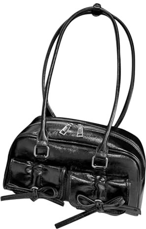 CNAFGBGG Süße Bogenpanzer ästhetische japanische Umhängetasche Faux Leder Tasche Y2K Handtasche, Mini -Geldbörsen Handtaschen süße Schulter für Frauen Schwarz.