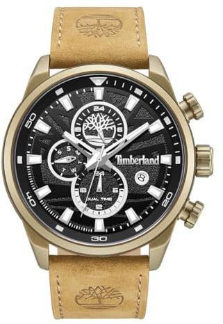 Timberland Henniker II Schwarzes Zifferblatt Braunes Lederarmband Multifunktionsuhr für Herren, 46mm
