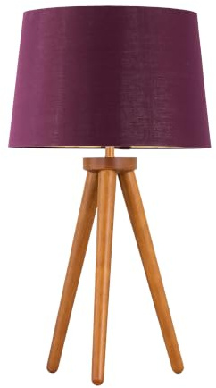 Voyage - Dark Oak Table Lamp or Bedside Light with Burgundy Shade