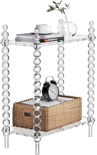Dewrhiixe Acryl Beistelltisch 2-stöckig, transparenter Nachttisch mit Stauraum, schmaler Beistelltisch für Bett & kleine Räume (Transparent, 52.5×26.4×65.9 cm)