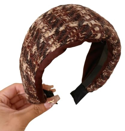 WANYI Haarreifen Damen Elegant Trachten Haarreif Kariertes Stirnband Mode Stirnbänder Haarband Oktoberfest Haarschmuck Kopfschmuck für Damen Mädchen(Braun)