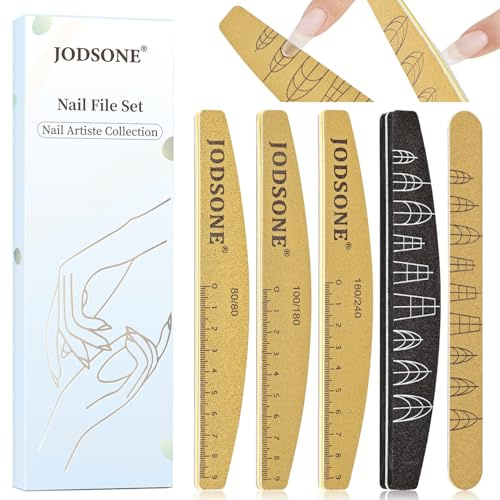 JODSONE Set 5 Pezzi Lima e Buffer per Unghie Doppia Faccia 80/240, Bastoncini Lucidanti Lavabili Riutilizzabili per Salone Domestico