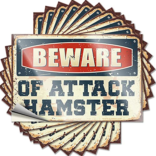 Auto-Aufkleber, lustig, Aufschrift Beware of Attack Hamster, 10 Stück, Barschilder für Zuhause, Dekoration für Auto (12 x 18 cm)
