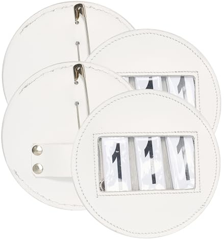 Imperial Riding Turniernummern IRH Round, Runde Startnummernhalter aus Leder, dreistellig, Set aus 2 Stück, Weiß, 1SIZE