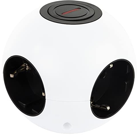 REV PowerGlobe, Steckdosenwürfel, Steckdosenleiste rund mit Schalter, 1,4m, 3500W, schwarz-Weiss